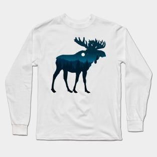 Night Forest Moose Long Sleeve T-Shirt